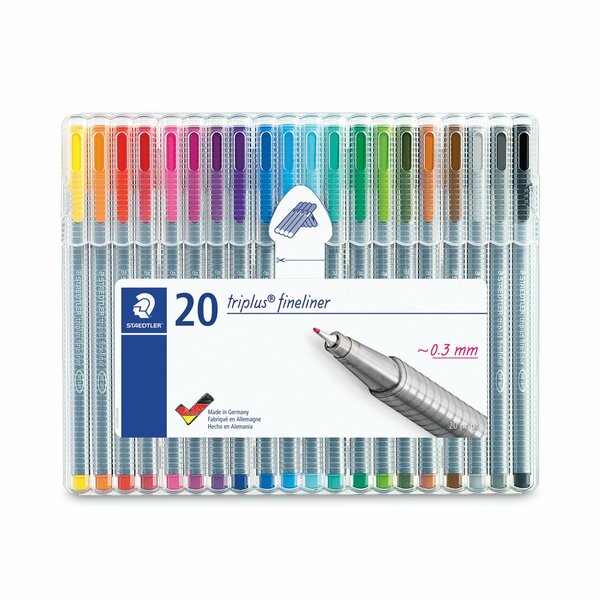 Staedtler Pen, Fine, Water Based, 20 Colors, PK20 334 SB20A6